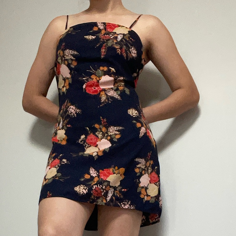 Navy Floral Mini Dress with Spaghetti Straps